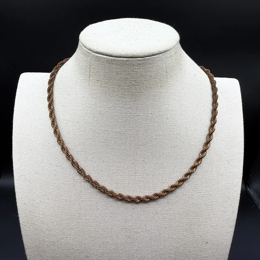 Copper Tone Rope Chain Necklace Twisted Statement Layering Minimalist Jewelry
